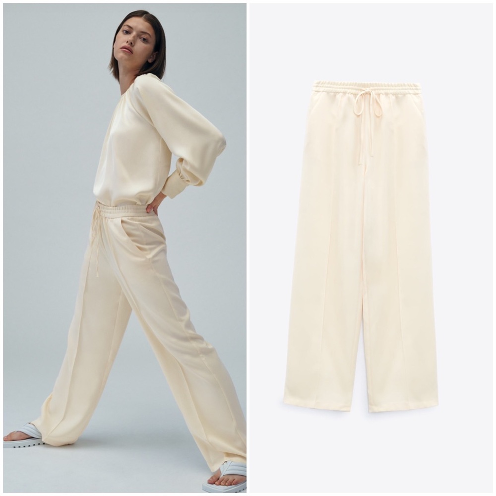 Zara Cream Wide-Leg Trousers